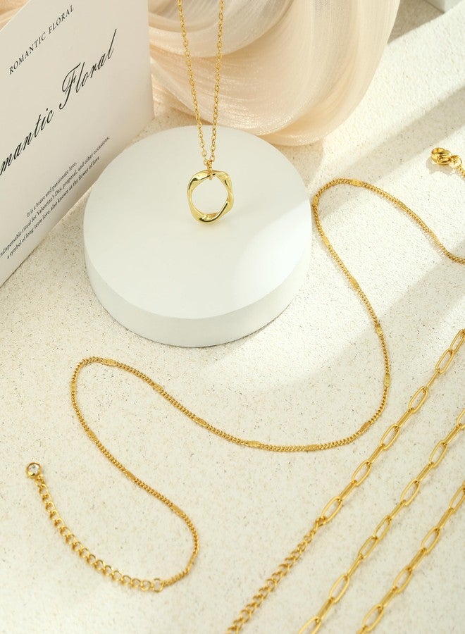 ASCOMY Gold Necklace for Women Layered Necklaces 14K Gold Plated Choker Necklace Layered Paperclip Choker Flat Bar Chain Twist Circle Pendant Necklaces Dainty Jewelry Gifts for Women - Image 5